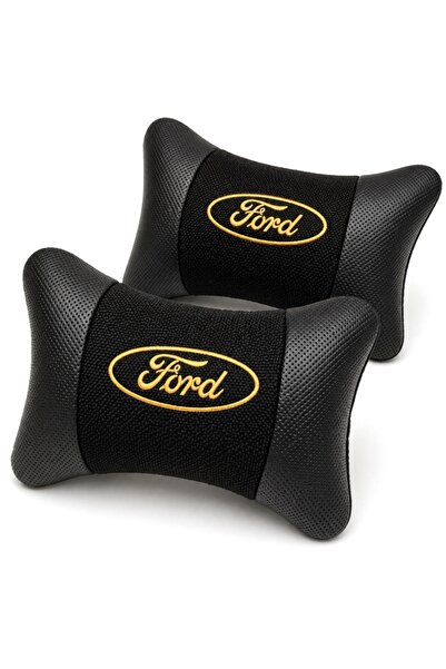 mutlu oto aksesuar Ford Logolu Boyun Yastığı 2’li Set Siyah Keten Kumaş Nakış...