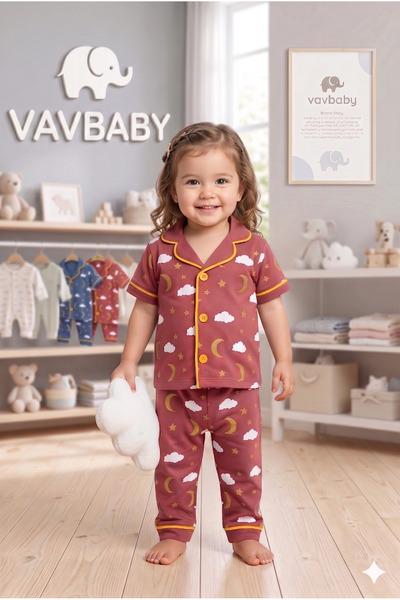 VaVbaby Cotton Double-Breasted Collar Buttoned Front Cloud-Moon Patterned Sea...