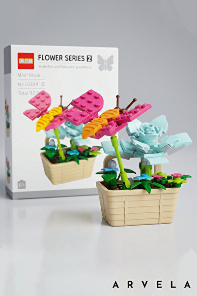 Arvela Mini Blok Butterfly Figürlü Saksı Çiçek 92 Parça Lego