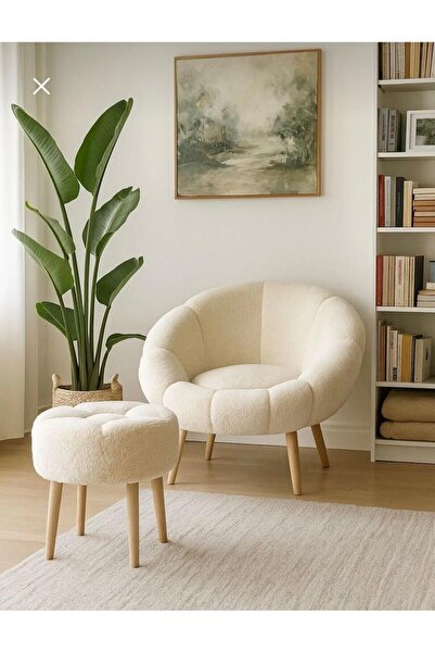 ZİERRA LİDA Tekli Koltuk Berjer Wellsoft Krem (SALON,BALKON,OFİS)PAPATYA PUF ...