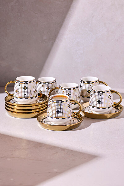 Perotti Cihangir 6 Kişilik Porselen Mozaik Desenli Gold Kahve Fincanı Takımı