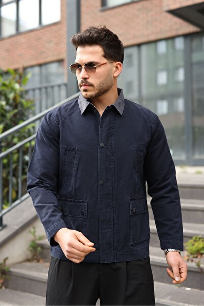 LTC Jeans Ανδρικό αθλητικό παλτό από καμβά σε μπλε ναυτικό χρώμα Garni με γιακά