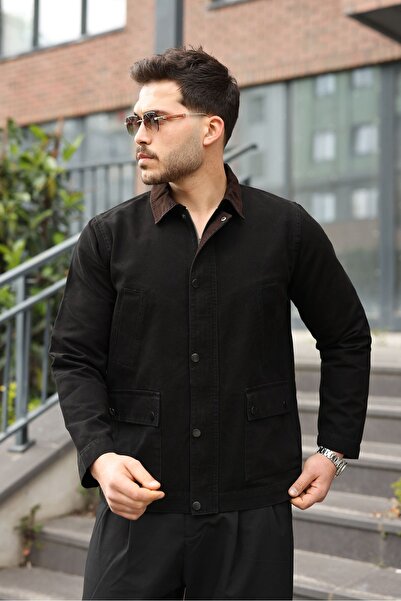 LTC Jeans Ανδρικό μαύρο αθλητικό παλτό από καμβά Garni Collar