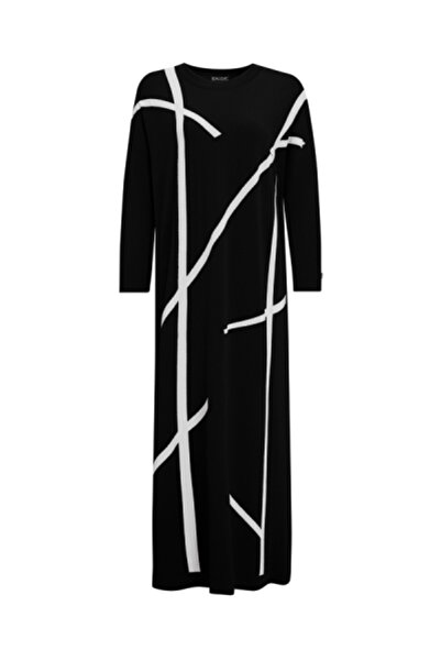 MISS DALIDA T25Y-4010 Şerit Desenli Uzun Triko Elbise BLACK