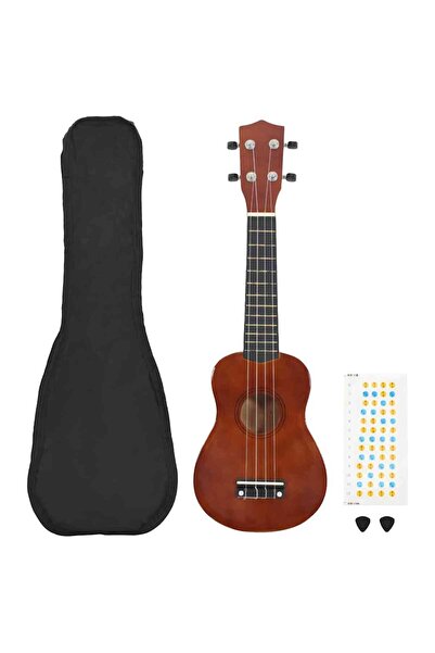 vidaxl Γιουκαλίλι Σοπράνο Σετ Παιδικό Σκούρο Ξύλο 21” με Θήκη