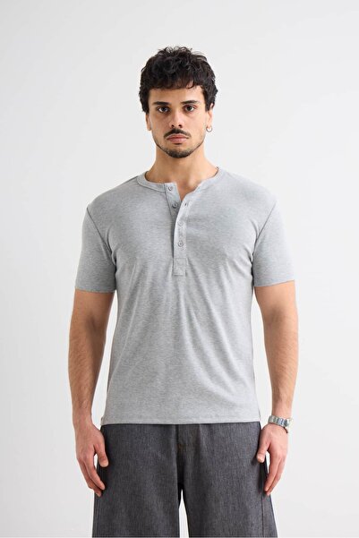 hitup Henley Yaka Kısa Kollu Premium Tişört