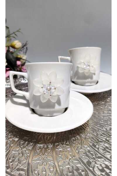KirLiNova Cream Flower Motif 2-Piece Porcelain Cup Set