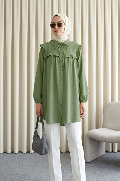 MODAQU Πουκάμισο τουνίκ με βολάν - Πράσινο Καγκλά