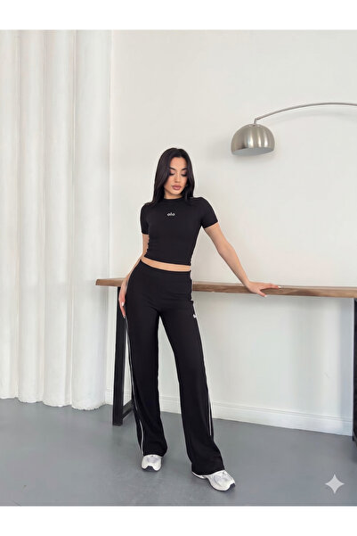 TrendButikBurada طقم رياضي مزدوج بتفاصيل شريطية من القماش القطني - خصر مرتفع ...