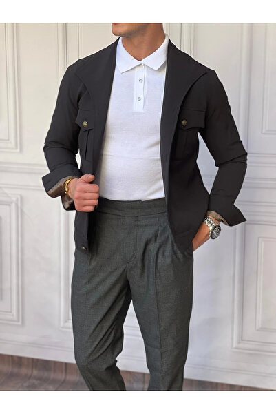 MODEFENDİ Slimfit Molded Cotton Boat Neck Coat