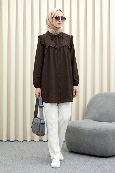 MODAQU Πουκάμισο με βολάν Kupra Tunik - Καφέ