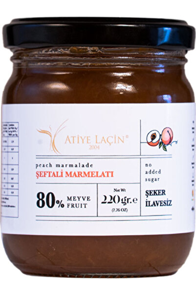 Atiye Laçin Şeftali Marmelatı 220 gr Şekersiz (%100 Doğal ,%80 Meyve ,Katkı M...