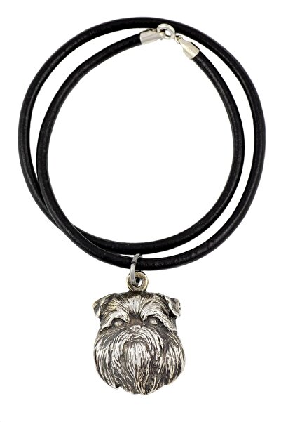 Art - Dog Griffon Bruxellois - Colier cu câine, pandantiv placat cu argint pe...