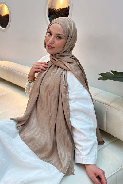 lamelif Shine Desen Ayrobin Floş Jacquard Shawl in Mink Color