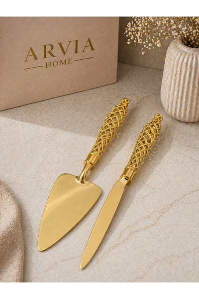 ARVİA HOME Lüks Pasta Servis Seti 2 Parça Gümüş Renk Kek Servis Spatulası Pas...