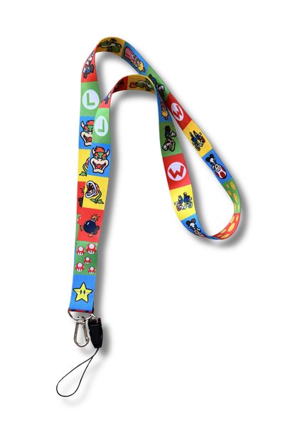 gokmentoy Retro Game Characters Patterned Neck Lanyard – Card Holder & Keychain & Phone Strap