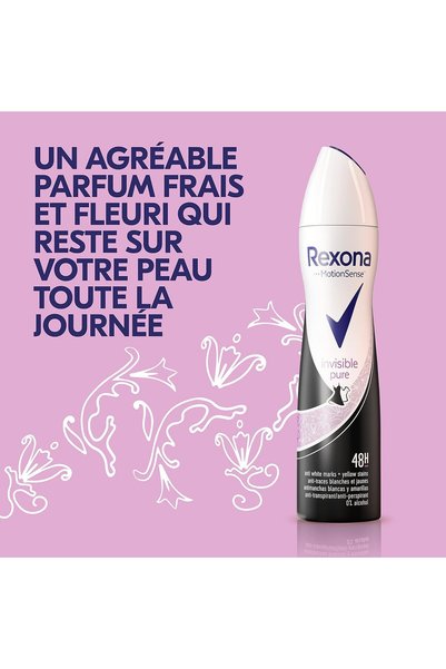 Rexona Spray Deodorant Antiperspirant Invisible Pure pentru Femei, Eficace 48h