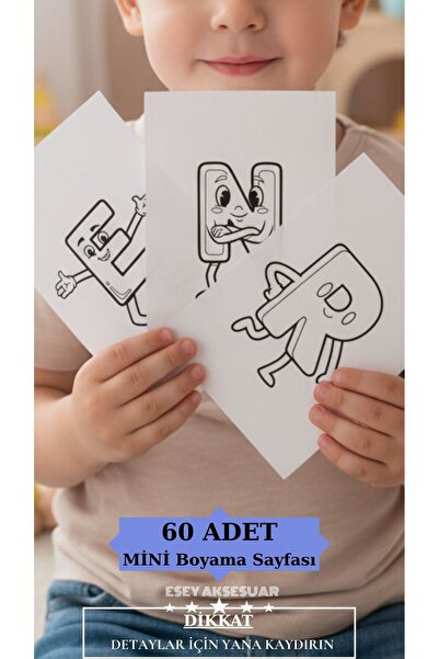 Esey Dizayn Alfabe Boyama Seti 60 Adet MİNİ Sayfalar 4-6 Yaş Çocuklar İçin Eğ...