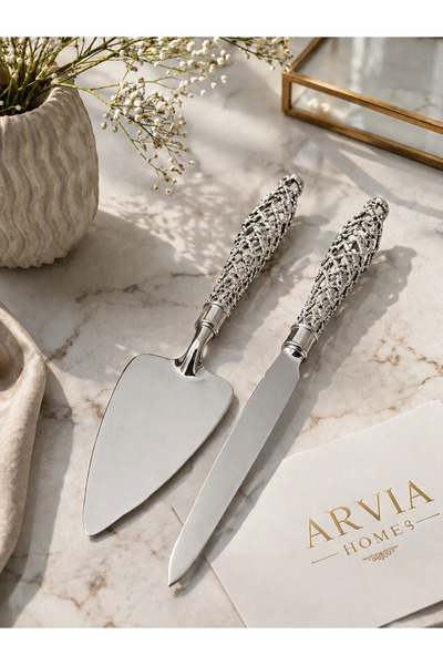 ARVİA HOME Lüks Pasta Servis Seti 2 Parça Gümüş Renk Kek Servis Spatulası Pas...