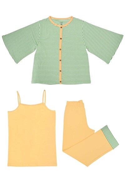 OrganicKid Terra Kadın Yeşil Pijama Takımı 3'lü Set
