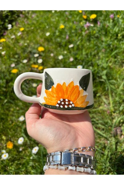 Kupa Sunflower Patterned Ceramic Coffee Cup – Vibrant Colorful Stylish Design