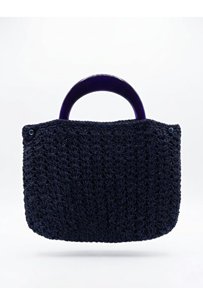 Enie Γυναικεία Χειροποίητη Πλεκτή Τσάντα Παραλίας και Ώμου σε Σκούρο Μπλε με ...