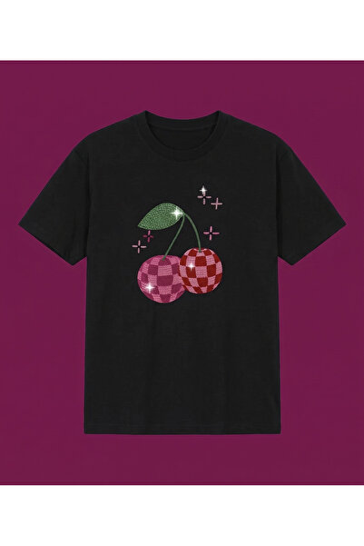 Carpe Black Taşlı Cherry Oversize T-shirt