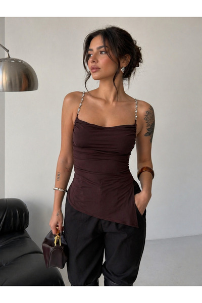 Aida Fashion Aksesuar askılı sandy bluz