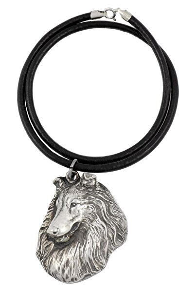 Art - Dog Collie Rough - Colier cu câine, pandantiv placat cu argint pentru i...