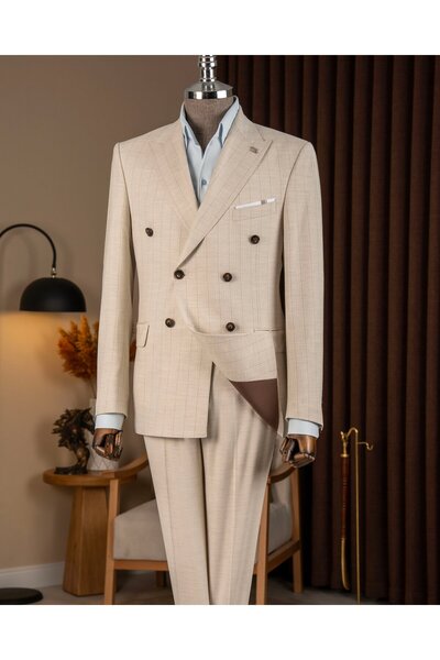 TerziAdemAltun Italian Style Men's Double-Breasted Pointed Lapel Jacket Pants...