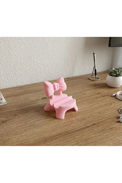3D Pembe Fiyonk Tasarımlı Estetik Masaüstü Telefon Standı - Coquette Telefon ...