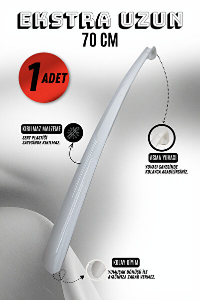 Onur 1 Adet - Beyaz 70 Cm Ayakkabı Çekeceği | Sert Plastik Asılabilir Çekecek...