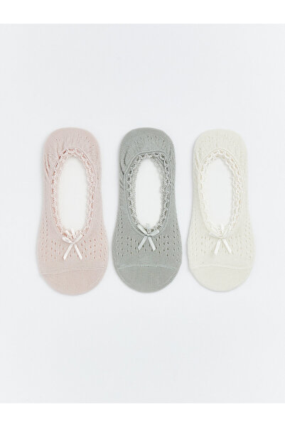 LC Waikiki Women's Bow Lace Detail Invisible Socks 3-Pack