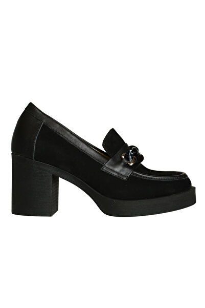 Platin Black nubuck women's daily heeled shoes