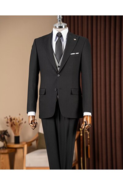 TerziAdemAltun Italian Style Men's Double-Sided Jacket Vest Pants Suit Black ...