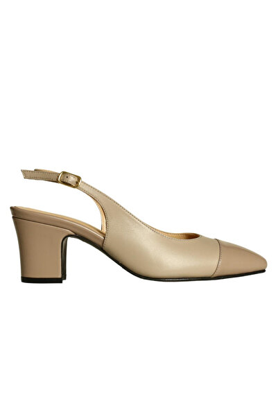 Platin Mink Leather Open Back Women's Heeled Shoes