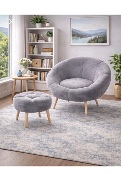 ZİERRA LİDA Tekli Koltuk Berjer Wellsoft Gri (SALON,BALKON,OFİS)PAPATYA PUF H...