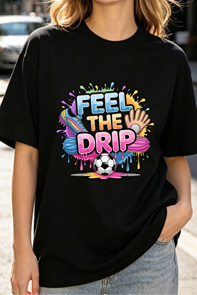 Fleck Womens T Shirts Feel The Drip Soccer Ball Colorful Graffiti Streetwear ...