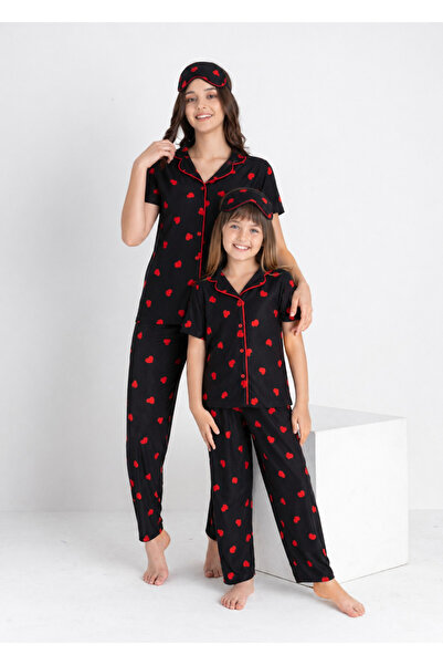 zahider Mother Daughter Cotton Heart Pattern Buttoned Summer Sleep Band Short...