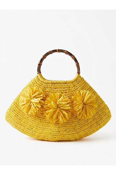 Enie Γυναικεία τσάντα παραλίας και ώμου, χειροποίητη, πλεκτή από ψάθινο νήμα ...