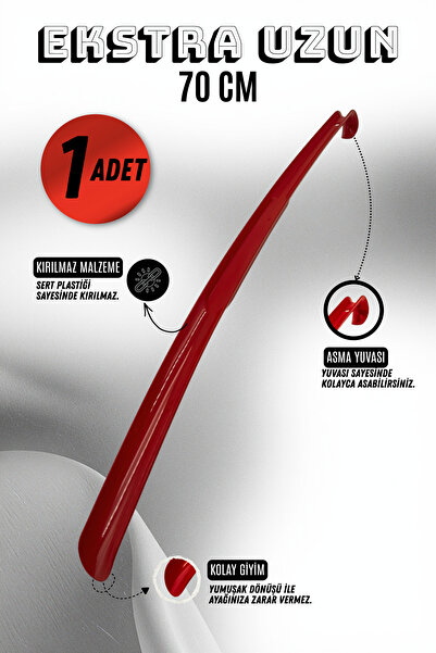 Onur 1 Adet - Kırmızı 70 Cm Ayakkabı Çekeceği | Sert Plastik Asılabilir Çekec...
