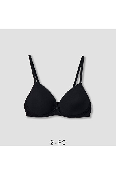 Juniors Solid Plunge Bra with Lace Detail and Adjustable Strap - Set of 2