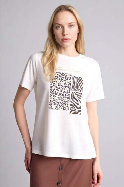 DeFacto Μπλουζάκι με κοντό μανίκι με σχέδιο ζώων και λαιμόκοψη ποδηλάτου σε κ...