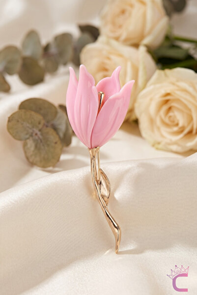 Cinderella Accessories Zarif Pembe Lale Çiçek Kadın Broş - Hediyelik Özel Gün...
