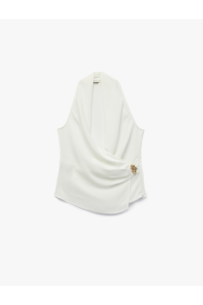 Koton Μπλούζα από κρεπ με διπλό γιακά και μεταλλικά αξεσουάρ, χωρίς μανίκια