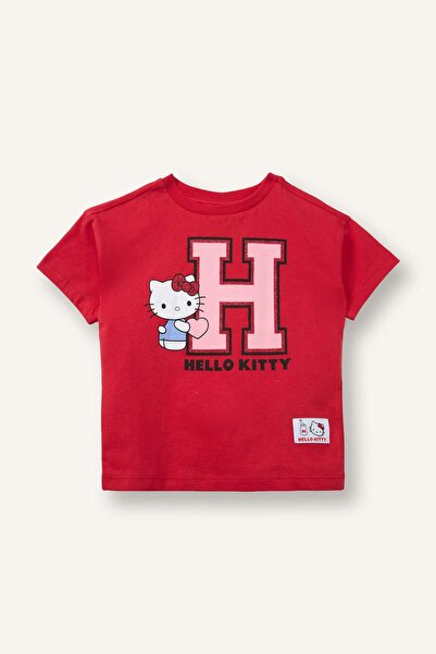 DeFacto Hello Kitty Penye Kısa Kollu Tişört Kız Bebek H4860A526SM