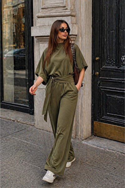 Get Crazy Women's Oversize Bat Sleeve Top & Wide Leg Pants Set