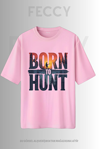 FECCY Tricou Premium Born To Hunt cu imprimeu tematic Hunter, unisex, supradi...