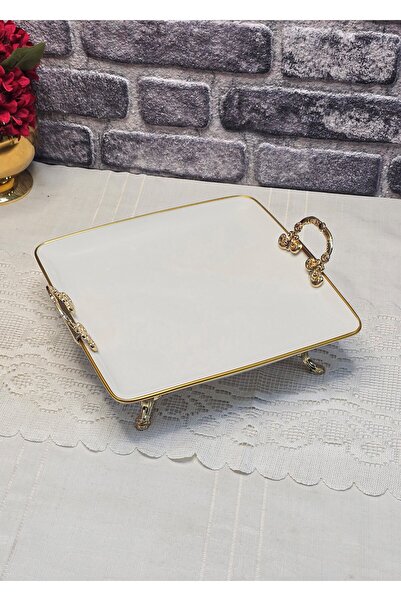 SEÇKİNEV Pisa Duru 26cm Metal Handle and Base, Detailed Porcelain Serving & P...