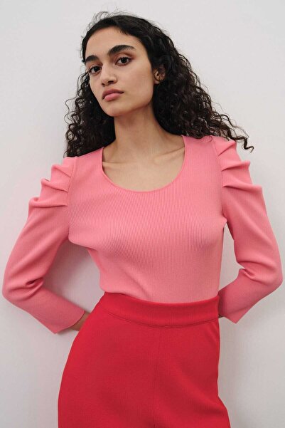 Triko Mısırlı Pink Knitwear Women's Sweater with Shoulder Detail